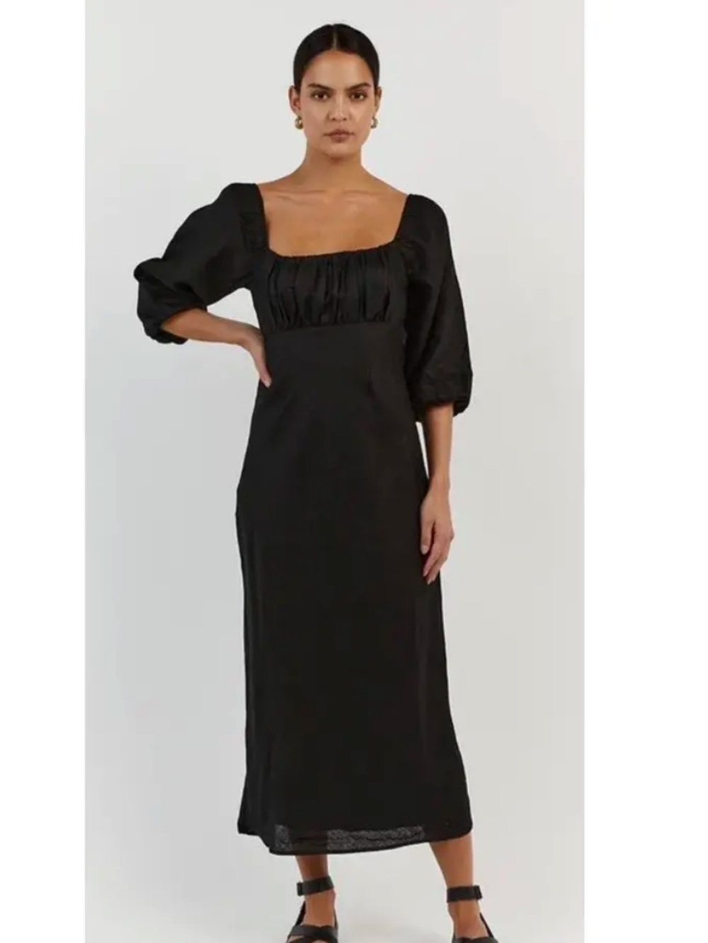 Dissh LILAH BLACK LINEN MIDI DRESS
